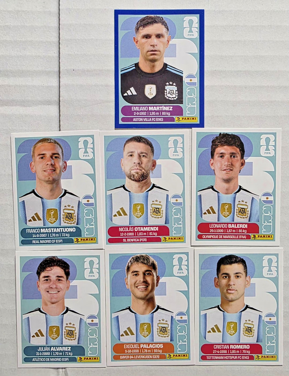 Panini FIFA 2026 Argentina Stickers Lot (7) ARG-2,4,5,7,15,11,19